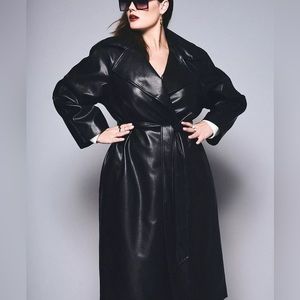 Faux Leather Strong Shoulder Coat - NWOT
